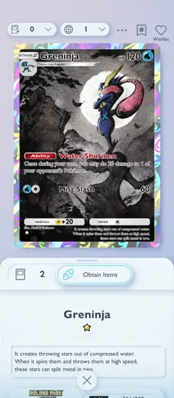 GRENINJA HOLO FULL ART POKEMON TCG POCKET DIGITAL TRADE READ DESCRIPTION - Image 1