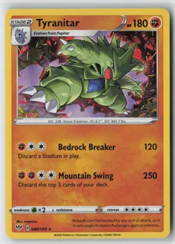 Tyranitar 088/189 Holo Rare Darkness Ablaze Pokemon Near Mint - Image 1
