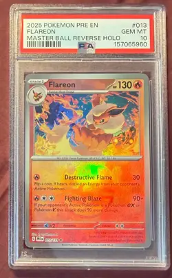 2025 Pokemon Prismatic English Flareon Master Ball Reverse Holo #013 PSA 10 - Image 1
