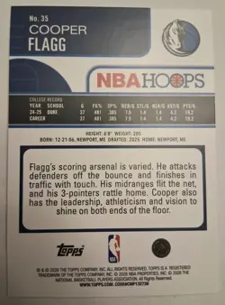 2025-26 Topps NBA Hoops Cooper Flagg Green Holo Foil Rookie RC - Image 2