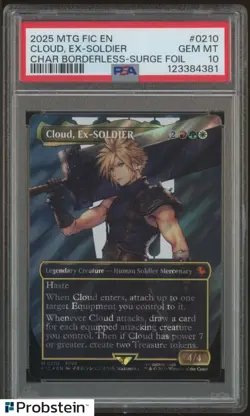 2025 MTG Final Fantasy Borderless Surge Foil 0210 Cloud Ex-Soldier PSA 10 GEM MT - Image 1