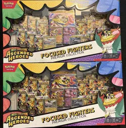 2 X Pokemon Ascended Heroes Focused Fighters Premium Collection 1 Box Has A Tear - Image 1