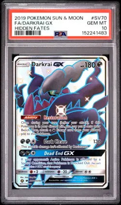2019 POKEMON SUN & MOON HIDDEN FATES #SV70 FULL ART/DARKRAI GX PSA 10 - Image 1