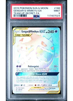 Gengar & Mimikyu GX Secret Rare PSA 9 Rainbow Pokemon 2019 Sun & Moon Team Up - Image 1