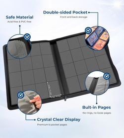 16 Pocket Card Binder, 1000+ Trading Card Album Folder, Side Loading Ringless Ca - Image 5