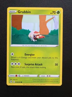 Grubbin 018/264 Asako Ito Crochet Art Fusion Strike Pokemon TCG Card NM - Image 1