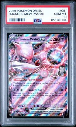 2025 Pokemon DRI EN Team Rocket's Mewtwo Ex 081/182 GEM MT PSA 10 - Image 1
