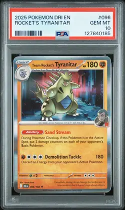 2025 Pokemon DRI EN Team Rocket's Tyranitar Ex 096/182 GEM MT PSA 10 - Image 1