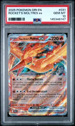 2025 Pokemon DRI EN Team Rocket's Moltres Ex 031/182 GEM MT PSA 10 - Image 1