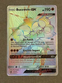 Pokemon TCG Buzzwole GX Holo Secret Rare Card Crimson Invasion 115/111 - Image 1