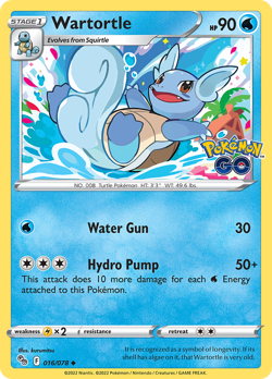 Wartortle 016/078 Uncommon Pokemon GO 2022 Near Mint - Image 1