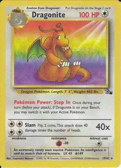 Dragonite 19/62 Rare Fossil Pokemon Unlimited Moderately Played - Image 1