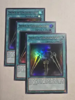 YUGIOH x3 RA05-EN059 SWORDS OF CONCEALING LIGHT ULTRA RARE 1st EDITION - Image 1