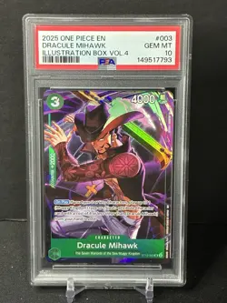 2025 One Piece EN #003 Dracule Mihawk Illustration Box Vol. 4 PSA 10 - Image 1