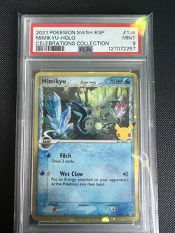 Pokemon TCG Mimikyu SWSH136 Black Star Promo Celebrations Card PSA 9 - Image 1