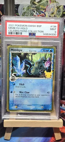 Pokemon TCG Mimikyu SWSH136 Black Star Promo Celebrations Card PSA 9 - Image 1