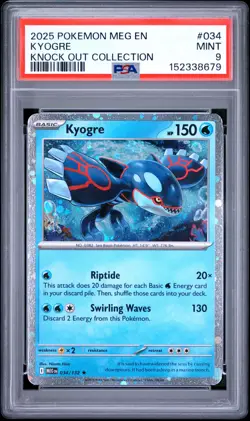Kyogre PSA 9 Cosmos Holo Mega Evolution 034/132 Knockout Collection Pokemon Card - Image 1