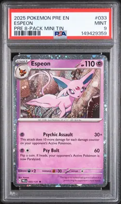 Espeon Cosmos Holo PSA 9 Prismatic Evolutions 033/131 Pokemon Card - Image 1