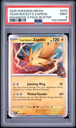 Team Rocket's Zapdos PSA 9 Cosmos Holo 070/182 Enhanced Promo Pokemon Card - Image 1