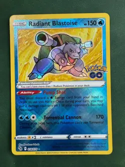 Pokemon Go TCG Holo Radiant Rare Blastoise Card 018/078 NM Condition - Image 1