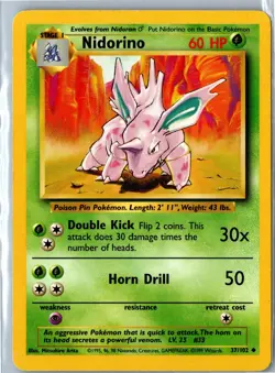 Nidorino Base Set Unlimited 37/102 Uncommon HP - Vintage Pokemon Card - Image 1