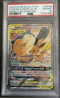 Pokemon Card Eevee & Snorlax GX Tag Team Black Star Promo SM169 PSA 10 📈 - Image 1
