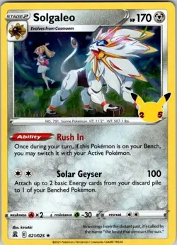 Solgaleo 021/025 Holo Rare Celebrations Pokemon Near Mint - Image 1