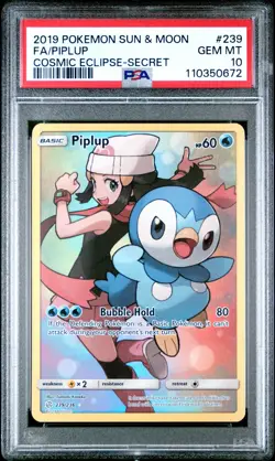 Pokemon Piplup Full Art 2019 Cosmic Eclipse #239 PSA 10 Gem Mint - Image 1
