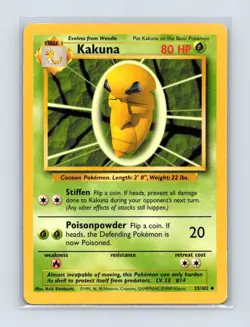 Kakuna 33/102 Uncommon Base Set Unlimited Pokemon Lightly Played - Image 1