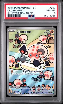 2024 POKEMON SSP EN-SURGING SPARKS ILLUSTRATION RARE #207 CLOBBOPUS PSA 8 - Image 1
