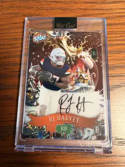🔥2025 Wild Card Splat Holiday Encased Snow Globe 1/1 RC Auto RJ HARVEY Broncos - Image 1