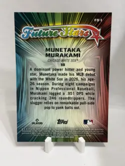2026 Topps Chrome FS-1 Munetaka Murakami Future Stars Insert Refractor - Image 2
