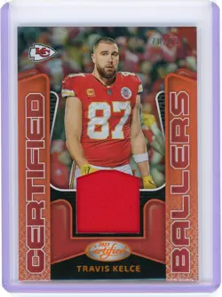 2023 Panini Certified #CBM-7 Travis Kelce Certified Ballers Mirror Orange #/99 - Image 1