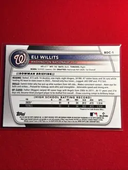 Eli Willits 1st Bowman Chrome Prospect BDC-1 Nationals - Image 4