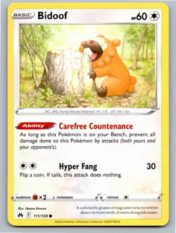 2023 POKEMON BIDOOF CROWN ZENITH 111/159 COMMON NM A2387 FREE S&H - Image 1