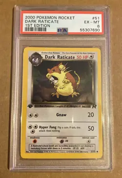 PSA 6 EXCELLENT-MINT 2000 Pokemon Team Rocket #51 Dark Raticate 1st Edition !!! - Image 1