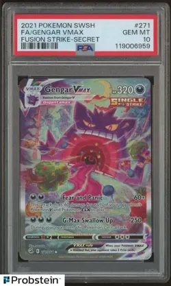 2021 Pokemon SWSH Fusion Strike Secret #271 FA Gengar VMax PSA 10 GEM MINT - Image 1