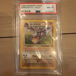 1999 Pokemon Fossil ~ PSA 8 NM MT ~ Aerodactyl Holo Card #1 ~ Base Set Unlimited - Image 1