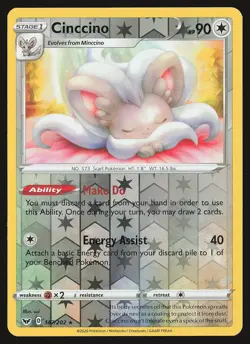 SWSH01: Sword & Shield Base Set Cinccino #147/202 Reverse Holo Pokemon Card - Image 1