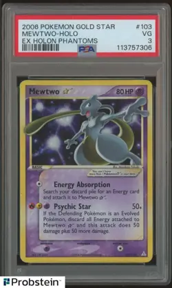 2006 Pokemon Ex Holon Phantoms #103 Mewtwo Gold Star PSA 3 VG - Image 1