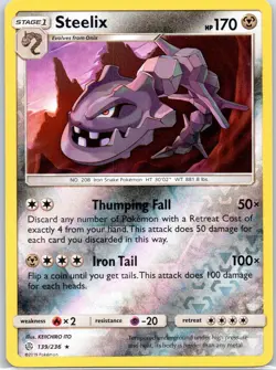 Steelix 139/236 Rare Cosmic Eclipse Pokemon Reverse Holo Lightly Played - Image 1