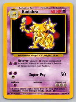 Kadabra 32/102 Uncommon Base Set Unlimited Pokemon Lightly Played - Image 1