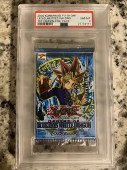 PSA 8 Yugioh 1st Edition Legend Of Blue Eyes White Dragon Sealed Booster Pack - Image 1
