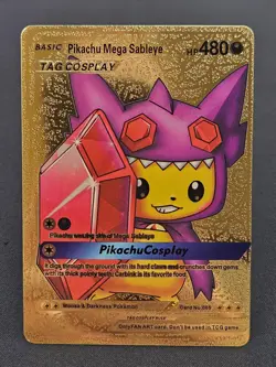 Pokemon Gold Foil Fan Art Card Pikachu Cosplay Mega Sableye 480HP #005 - Image 1