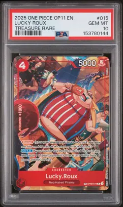 LUCKY ROUX 2025 ONE PIECE #OP09-015 OP11 EN TREASURE RARE PSA 10 Gem Mint - Image 1