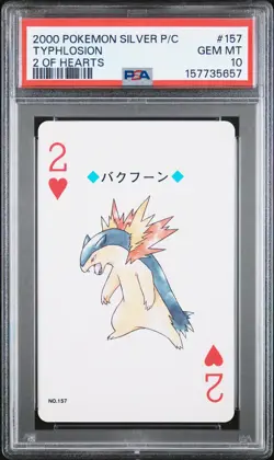 2000 POKEMON SILVER VERSION PLAYING CARDS 2 OF HEARTS #157 TYPHLOSION PSA 10 - Image 1