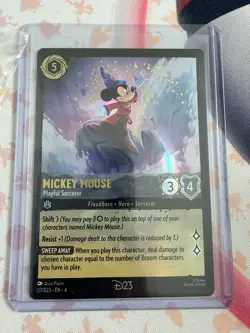 2024 DISNEY D23 EXPO LORCANA MICKEY MOUSE PLAYFUL SORCERER PROMO CARD W/ PIN - Image 3