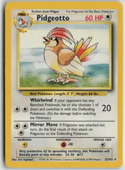 Pidgeotto 22/102 Rare Base Set Unlimited Pokemon Near Mint - Image 1