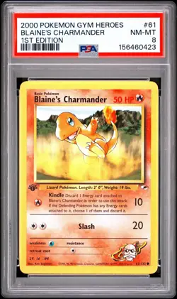 2000 Pokemon 1st Edition Gym Heroes Blaine’s Charmander | PSA 8 - Image 1