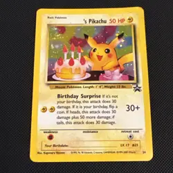 2000 Pokemon Black Star Promo Birthday Pikachu Holo #24 DAMAGED *SWIRL* - Image 1